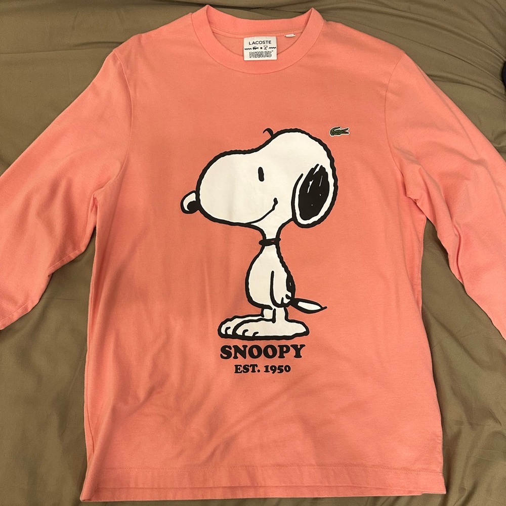 Lacoste x Peanuts snoopy long sleeve t-shirt in pink US Medium